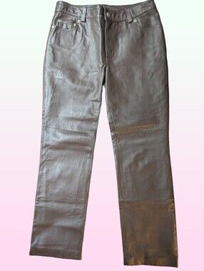 Newport News Vintage Brown 100% Genuine Leather Pants Size 4 Straight Leg